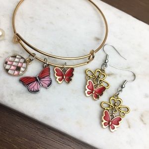 ✨RED STUNNING GOLD BUTTERFLY BRACELET EARRINGS SET